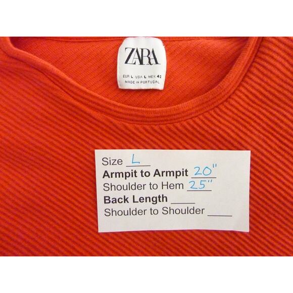 Zara Orange Diagonal Ribbed Textured Long Sleeve Top - Picture 7 of 7